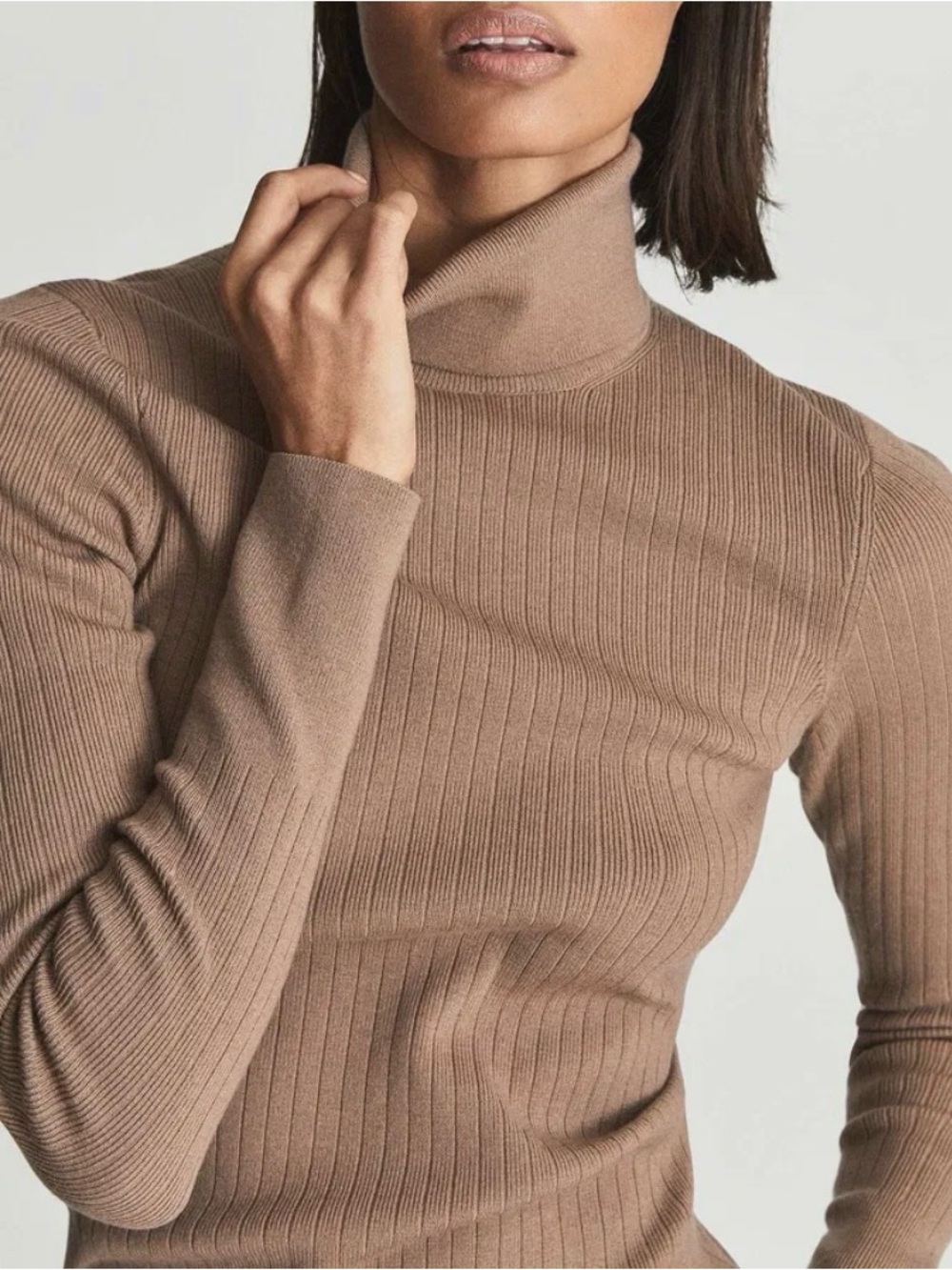 REISS Nicola Ribbed Turtleneck Wool Blend Mocha Fall Classic Contemporary Small
